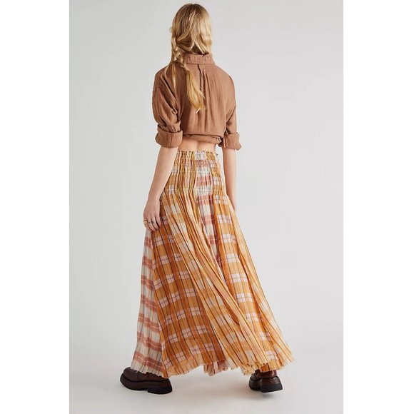 Free People Orange Plaid Maxi Skirt - Picture 2 of 4